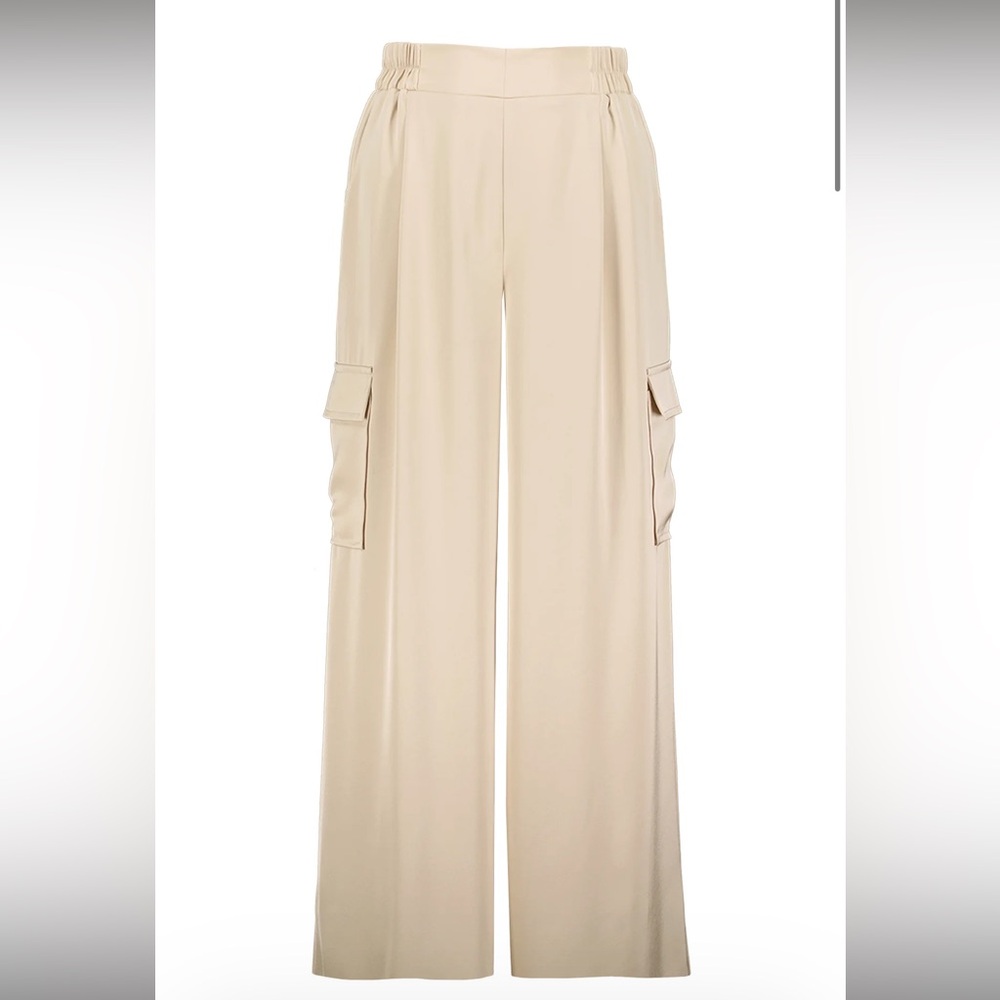 Bishop & Young satin pull-on cargos in natural, size small